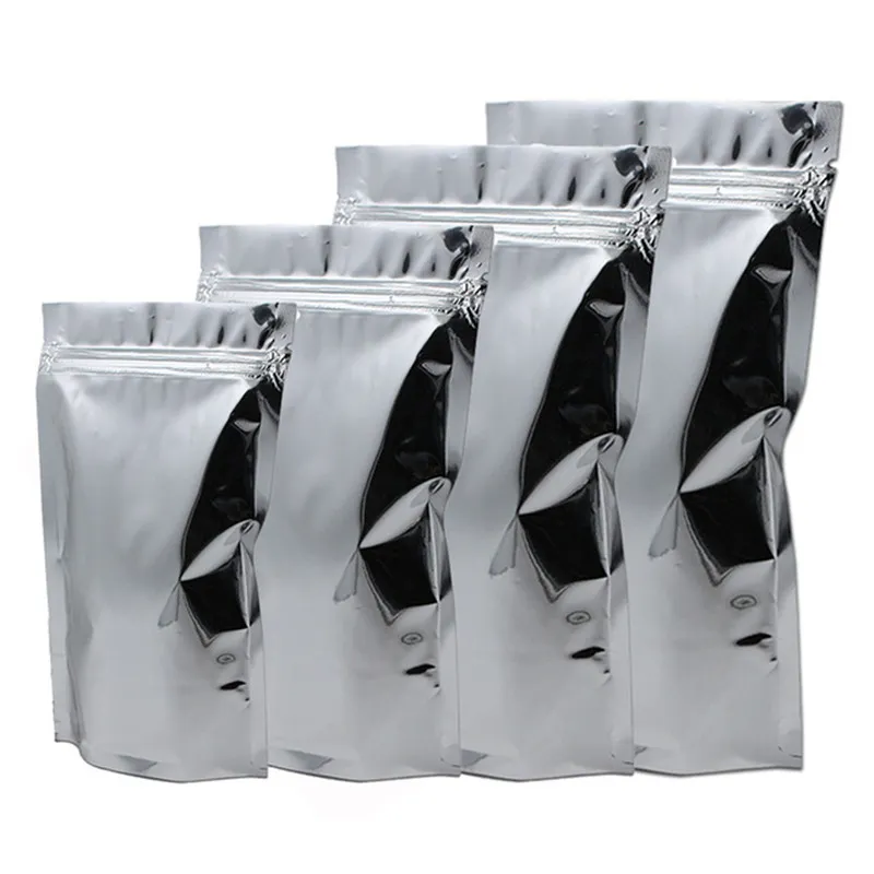 Stand Up Silver Aluminum Foil Bag For Dried Food Snack Powder Package Resealable Doypack Mylar Package Bag LZ1828