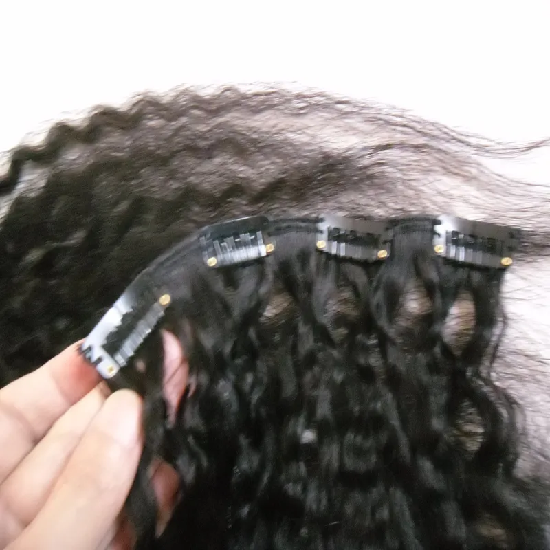 9 stks / partij Maleisische Kinky Straight Virgin Dikke Clip in Hair Extension Natural Black 120g Grof Yaki Clip in menselijke haarextensies