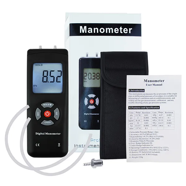 Manomètre numérique professionnel 12 unités sélectionnables Manomètre  différentiel Manomètre HVAC avec grand écran LCD rétroéclairé, fonction