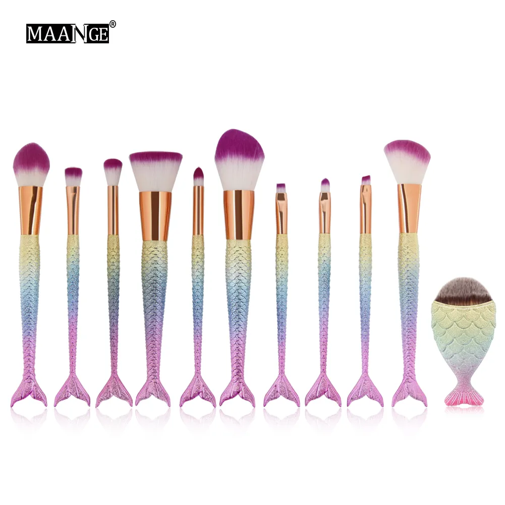 sirène maquillage pinceau ensemble 3D coloré professionnel Fondation Blush gros poisson queue pinceau rose or cosmétique maquillage pinceaux Kit outil