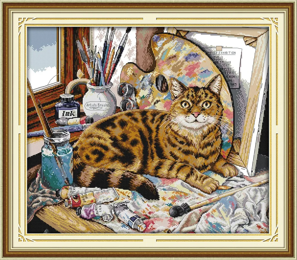 Chat et peinture à l'huile animaux décor à la maison peintures, outils d'artisanat au point de croix faits à la main ensembles de couture de broderie comptés impression sur toile DMC 14CT / 11CT