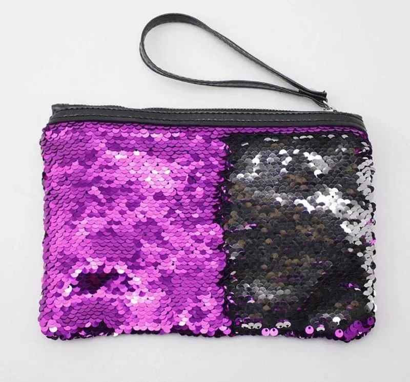 3 pçs Glitter Mermaid Sequin Sequin Night Clutch Bag Reversible Sequins Moeda Wallet Purse Makeup Storage Mix Color Cosmetic Bag