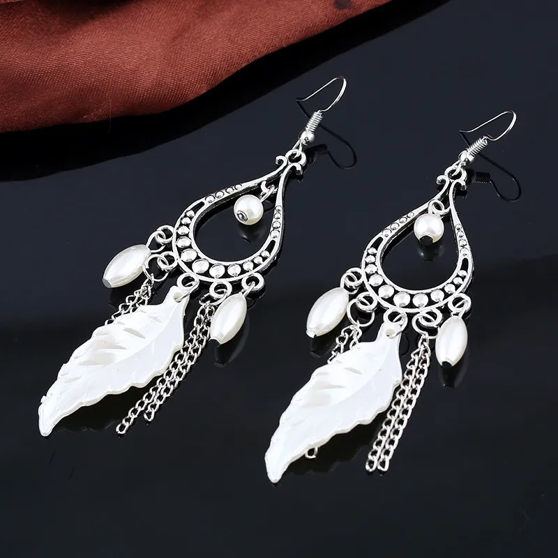 Bride Earrings Women Popular Drop Earring For Wedding Dress Fashion Pearl Leaf Silver Earring Party Prom Earrings Jewelry