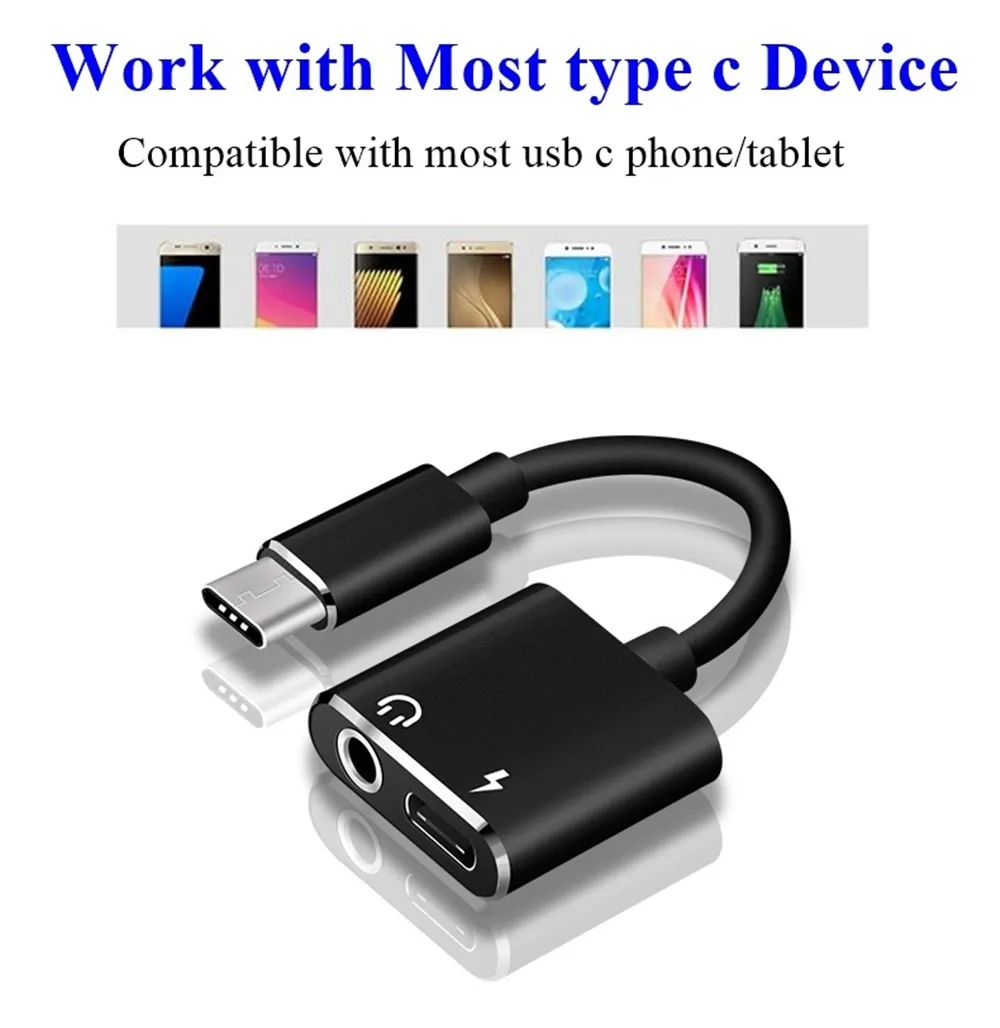2 IN 1 Type C Aux Audio Cable Adapter USB Type C to 3.5mm Earphone Jack Charge Adapter For Samsung Smart phone 