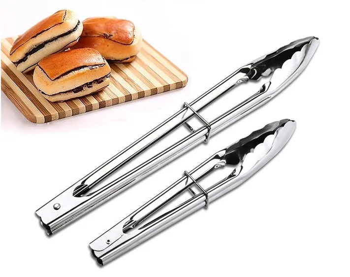 9 tum BBQ Tongs Silikon Skal Handtag Kök Tongs Lås Design Grill Clip Clip Rostfritt Stål Mat Tongs Grill Köksredskap