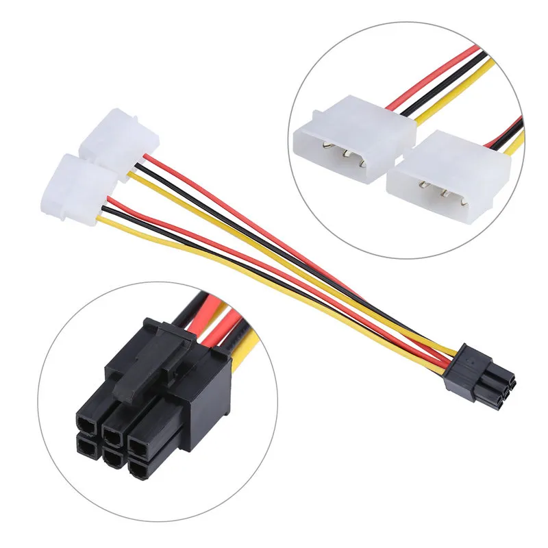 2 IDE DUAL 4 4PIN IDE MANA till 6 PIN 6PIN KVINNA PCI-E Y IDE Power Cable Adapter Connector för grafikkort 4p till 6p 1x2 Splitter