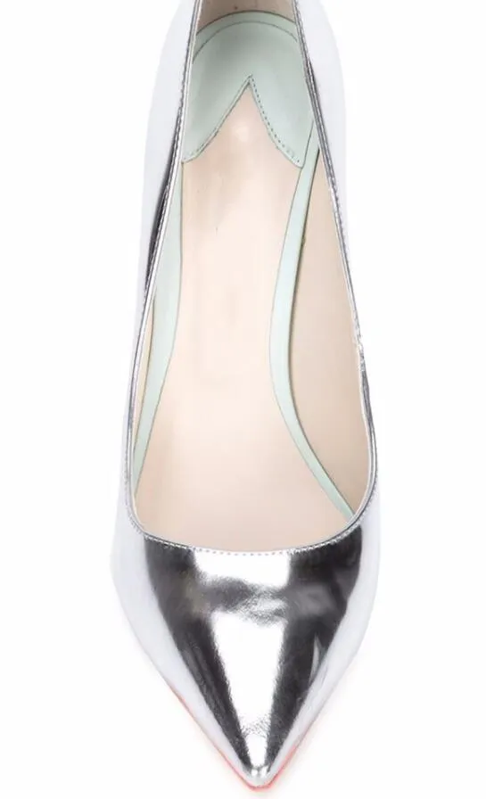 Düğün Ayakkabı Ofis Laday Yumuşak Deri Sivri Burun Moda Ayakkabı 2018 Sonbahar Sıcak Ince Topuklar Ayakkabı Kadınlar Gümüş Renk pompaları