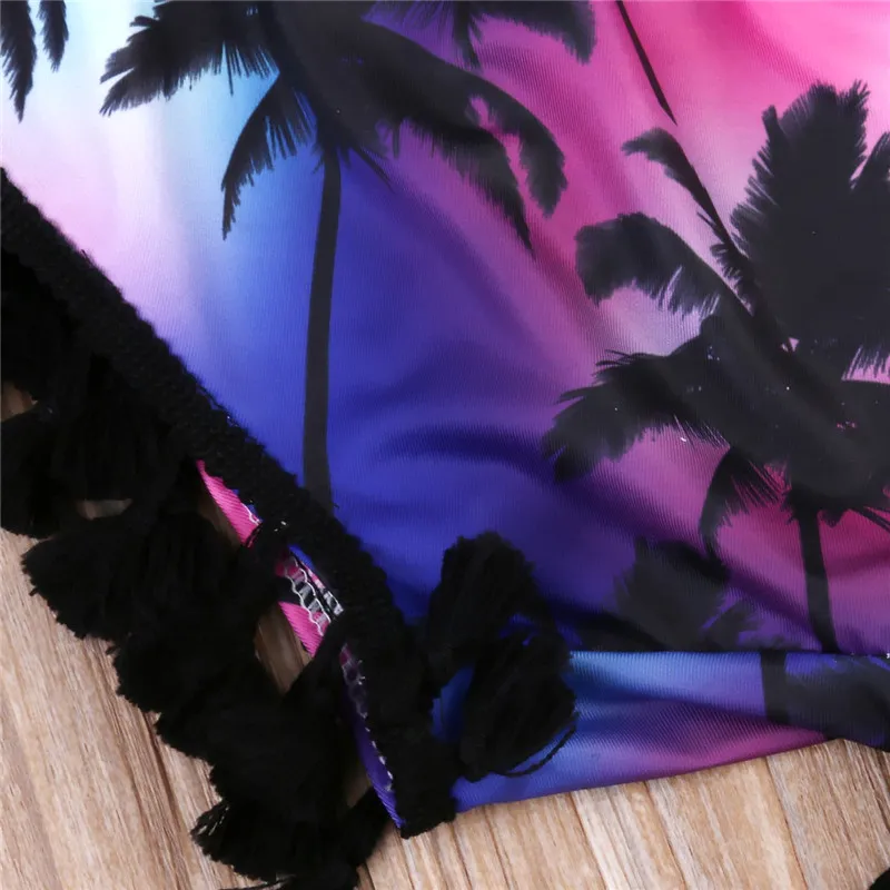 Kids Clothing Summer Toddler Girls Clothing Tassel Coconut Tree Vest Crop Tops Shorts Set Baby Girl Clothes Outfits Beachwear 1-5T