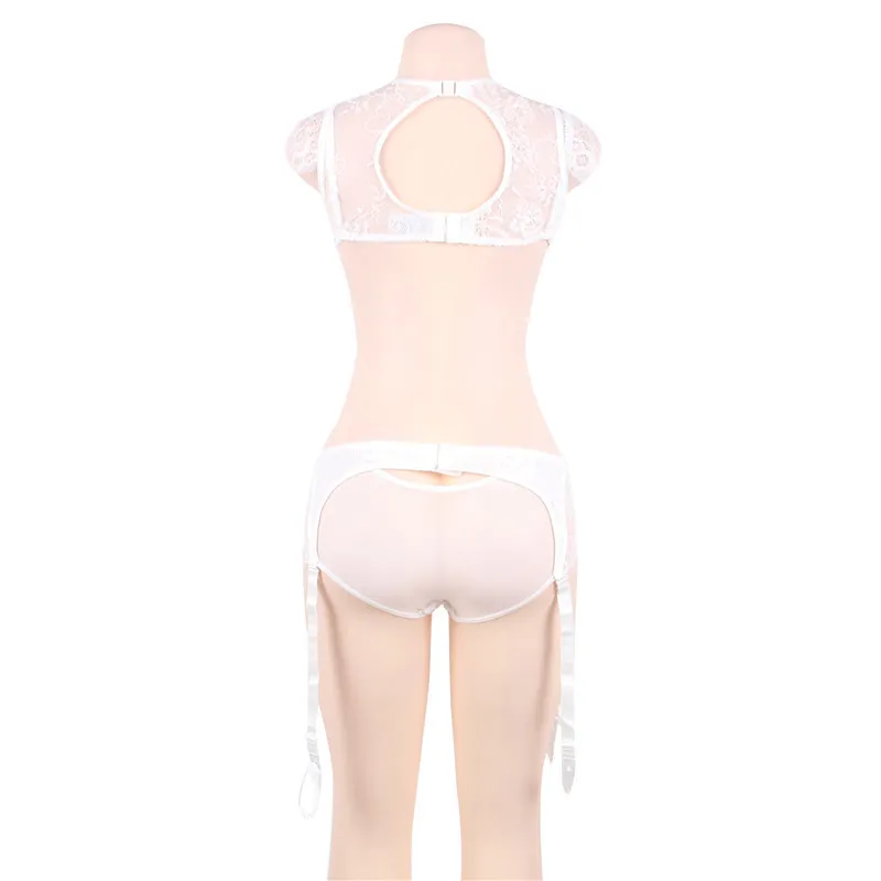 Heiße Erotische Unterwäsche Transparente Spitze Dessous Set Sexy Bh + Strumpfband + Stahl Ring Dessous Conjunto Sexy Plus Größe R80312