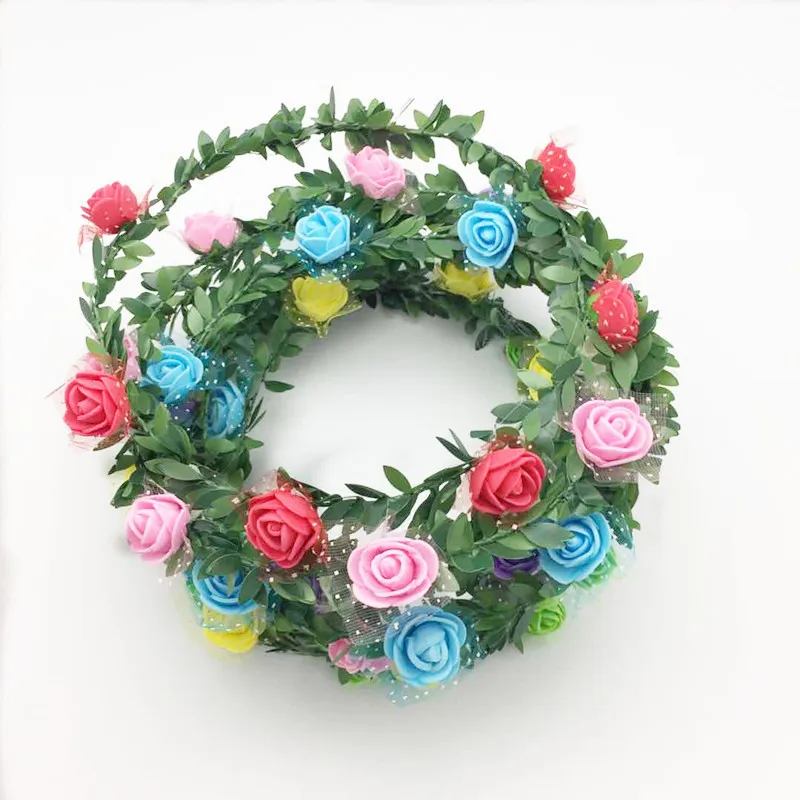 Bohemian Terylene Flower Headband Garland Crown Festival Bröllop Brud Bridesmaid Hair Wreath Floral Headdress Gratis Frakt ZA5801