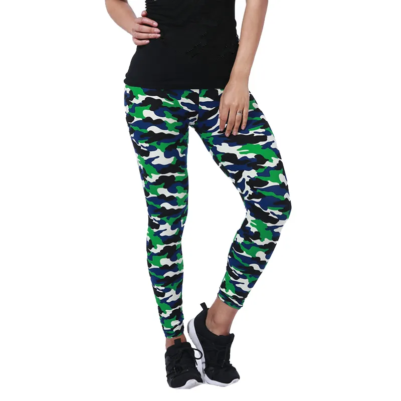 Nowy Moda 2018 Kamuflaż Legginsy Drukowanie Elastyczność Armyu Green Legging Niebieski Szary Fitness Pant Legginsy Casual Legging Dla Kobiet