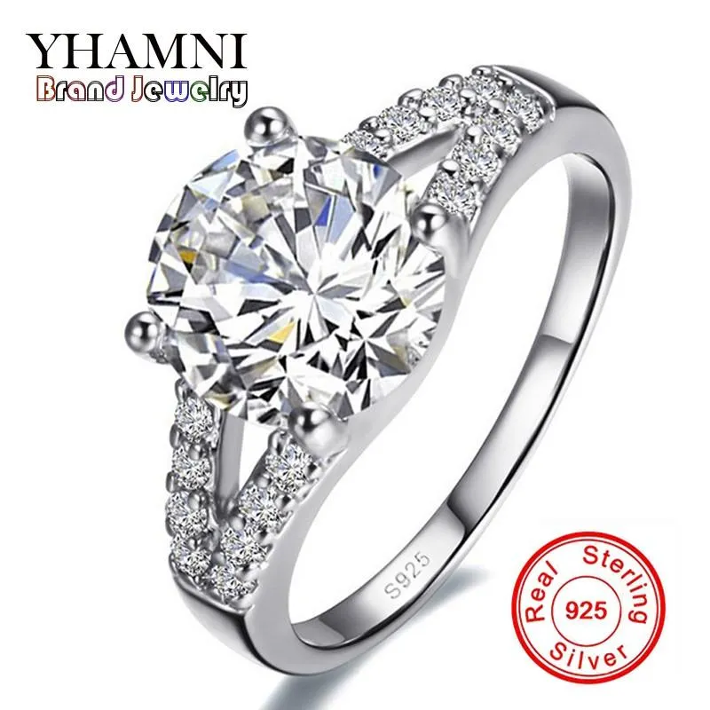 YHAMNI Real Solid Silver Trouwringen voor Dames Inlay Sona 2 Carat CZ Diamond Engagement Ring 925 Sterling Zilveren Fijne Sieraden J29G