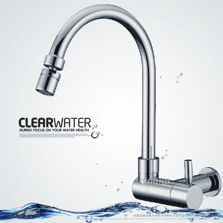 Moderne chroomafwerking messing vouwen keuken mixer tap sink tapkraan wandgemonteerde enkele handvat enkel gat warm en koud water