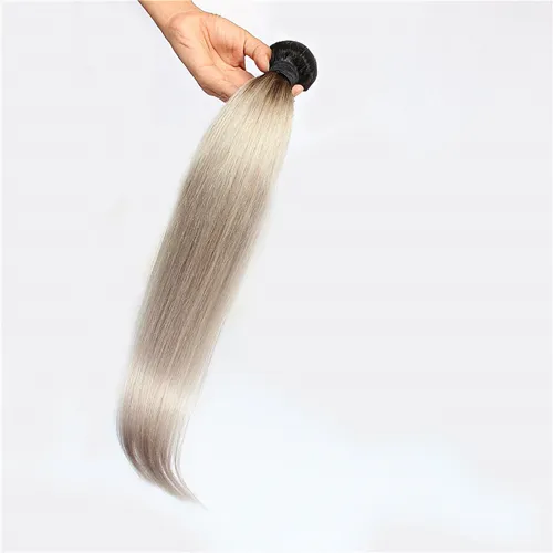 Fasci di capelli umani YUNTIAN 100% Tessuto di capelli lisci brasiliani 1 pezzo solo 10-26 pollici T1B / tessuto grigio capelli umani ombre rey
