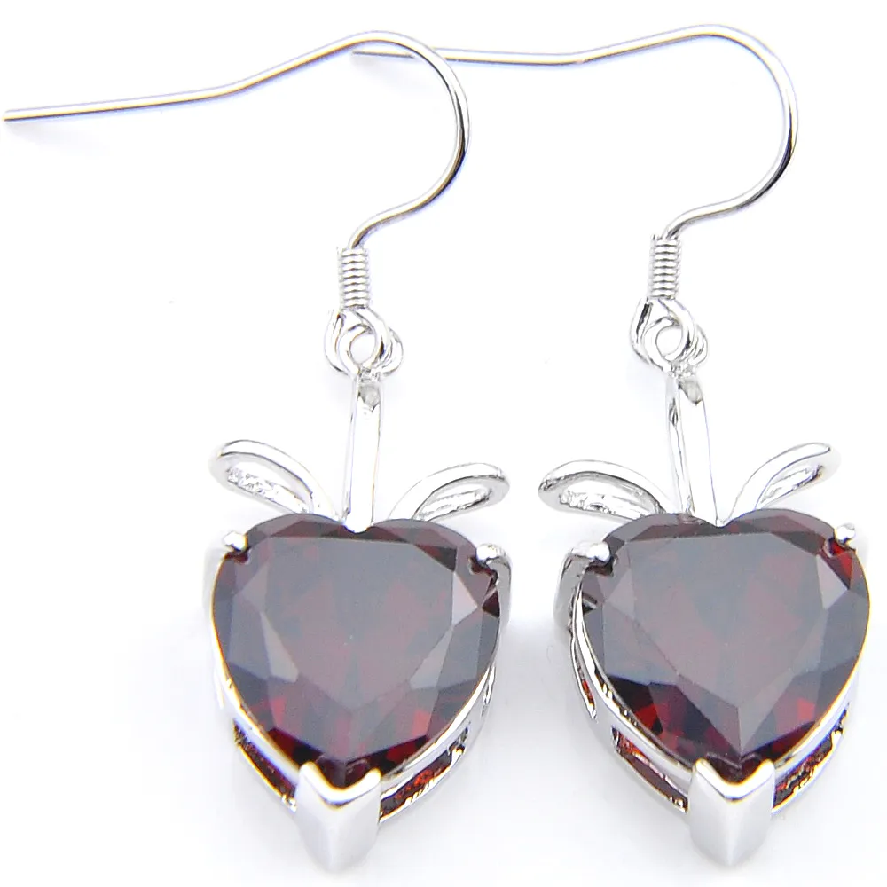 10 paires Luckyshine cadeau de nouvel an femmes boucles d'oreilles coeur zircon cubique pierre précieuse 925 argent rouge cristal dame charme boucles d'oreilles de mariage