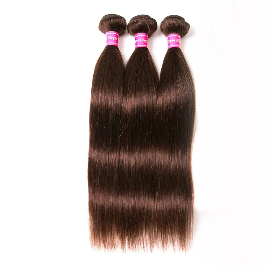 Marrom Escuro Cor Do Cabelo Humano Em Linha Reta Marrom # 4 Extensão Do Cabelo Humano Peruano Cabelo Virgem Indiano Malaio Tece 3 Pçs / lote