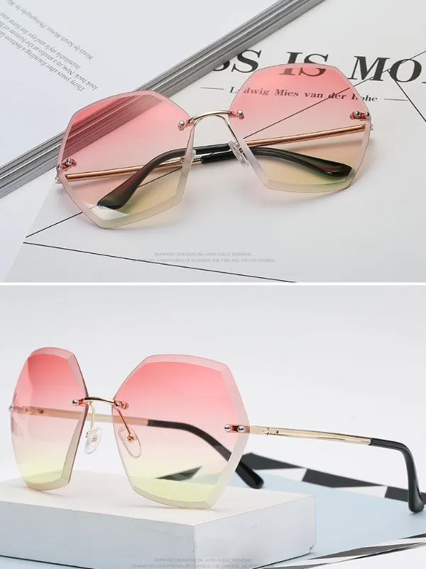 Gafas de sol sin montura para mujer, lentes de colores claros, gafas de sol a la moda para mujer, piernas de primavera, colores mezclados, gafas al por mayor