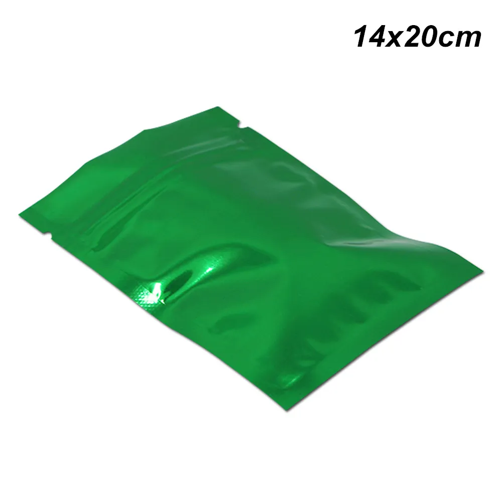 14x20cm vert 100 pièces feuille d'aluminium réutilisable sac d'emballage de stockage des aliments pour aliments secs Mylar pochette d'emballage à fermeture éclair auto-scellante