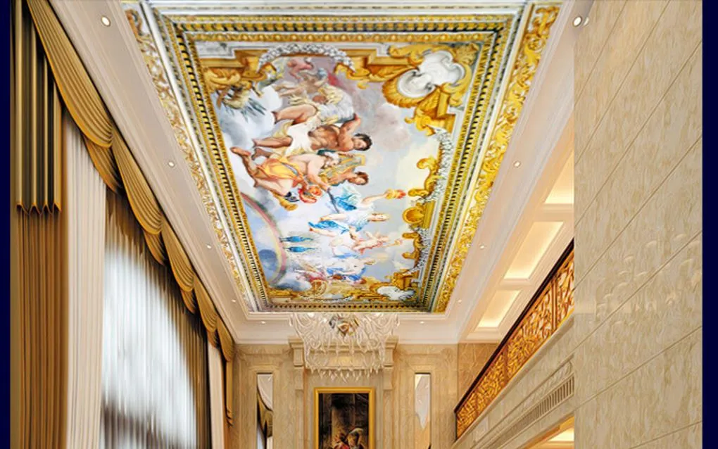 3D天井現代の3D壁紙習慣ヨーロッパロイヤルゴールデンコード3D天井リビングルーム壁のための壁紙3 d天井
