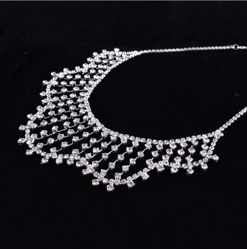 New Romantic Shining Beaded Rhinestone Bridal Tiara Necklace Earring Jewelry Sets Pearls Wedding Accessories For Wedding Evening Party KHL05