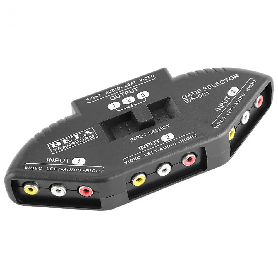 Freeshipping 3 in 1 Out Audio Video Signal AV RCA Switch Switcher Selector Box Konverter Splitter für DVD VCD VCR DV Projektoren