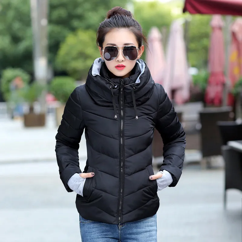 Giacca invernale autunno donne cappotto con cappuccio femminile down parka caramelle colore sottile caldo cotone imbottito giacca di base donne top ragazze 2018 l18101001