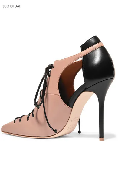 2018 Mode Vrouwen Patent Beige Laarzen Puntschoen Laarzen Dames Party Schoenen Lace Up Enkellaarzen Jurk Schoenen Hoge Hak Booties