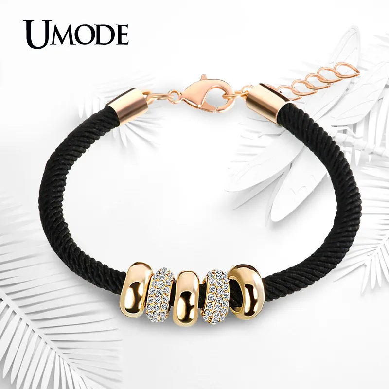 UMODE Simple Slide Perlen Designer Austrian Rhinestones Gold Farbe Seil Charm Armbänder Kette Hummer Schmuck für Frauen UB0074