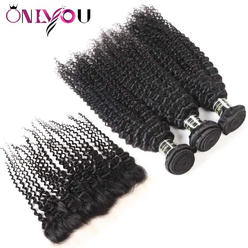 28 30 32 34 pulgadas Paquetes de cabello humano Remy con cierre de encaje Cuerpo frontal Agua profunda Onda suelta Afro Kinky Jerry Rizado Tejido virgen brasileño Extensión de trama Wet Weavy