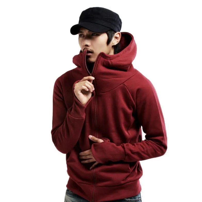 Mäns High Neck Warm Velvet Hoodie Turtleneck förtjockta dragkedjor Solid Zippers Bomull Cardigans med Cap Front Fickor Casual Jackor Xn