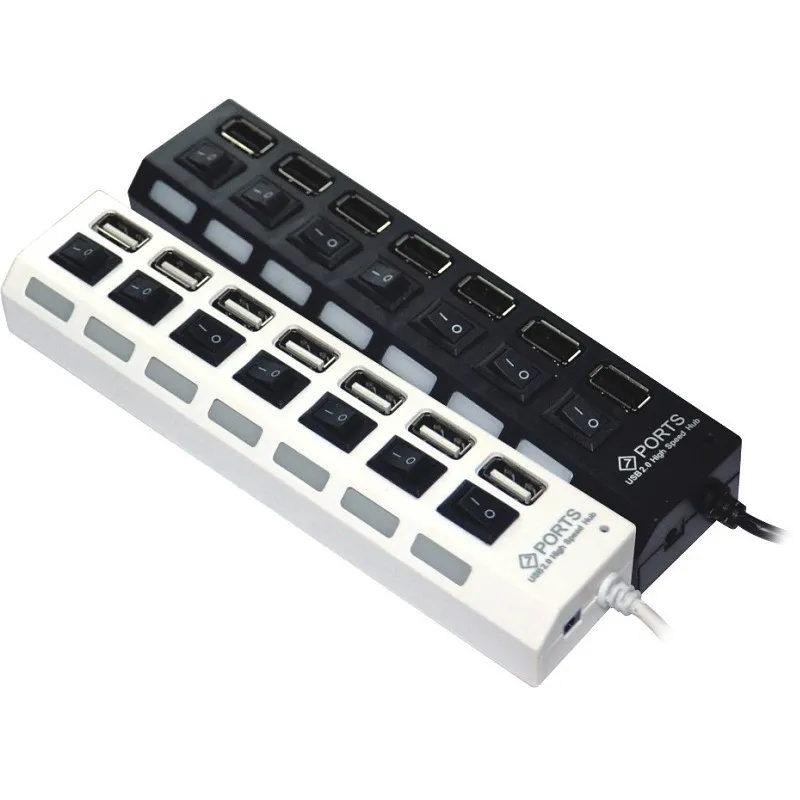 USB 2.0 HUB Power Strip 7 портов разъем LED Light UP концентратор с переключателем адаптер переменного тока для мыши клавиатура зарядное устройство ПК настольный ноутбук планшет