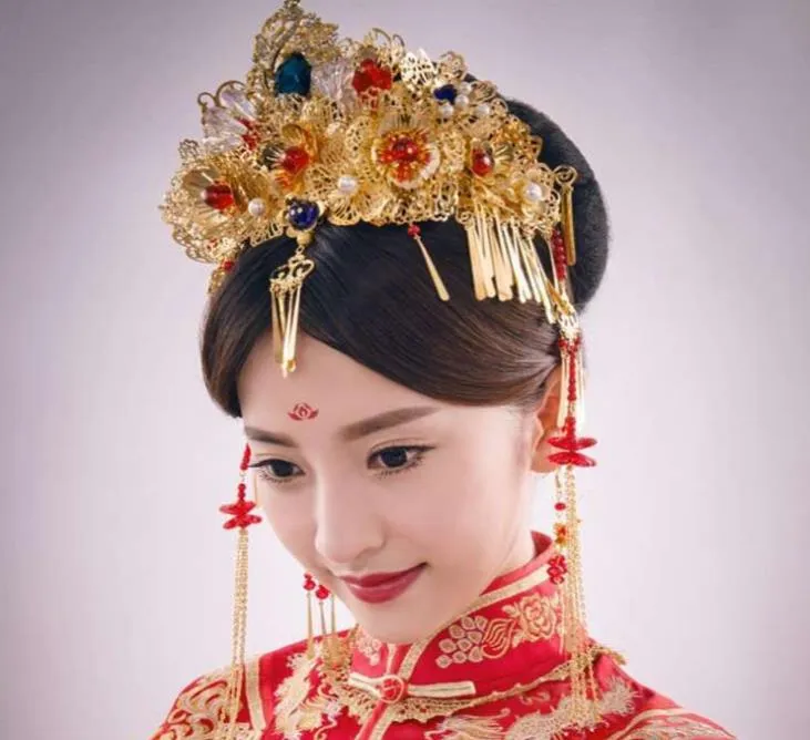Traje de noiva traje de casamento chinês cocar cabelo Coronet ornamentos de casamento