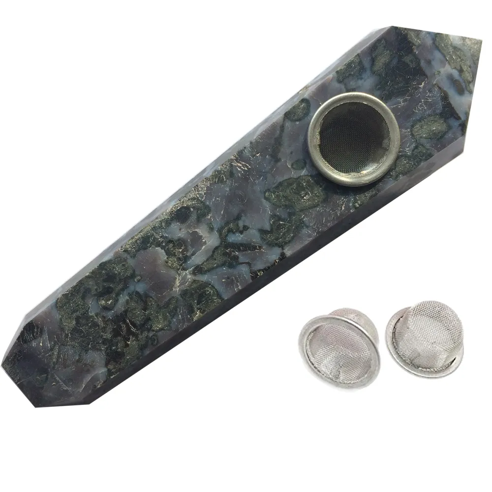 Pipa sigari con punta di bacchetta in pietra di cristallo verde malachite al quarzo con 3 filtri metallici fumatori salutari4603302