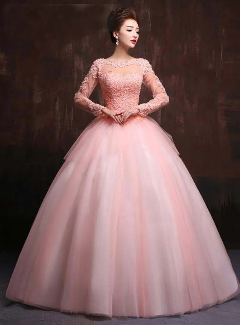 2022 Lange mouwen Applicaties Baljurk Quinceanera Jurk met Sequin Tulle Plus Size Sweet 16 Jurk Vestido Debutante Jurken BQ109