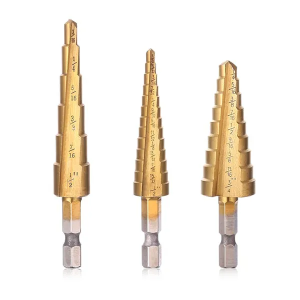 Freeshipping Cone Step Boor Gat Tools Countersink 3PC Boor Bit Set Power Tools Stap Boor voor Metalen Power Tools Set Hole Cutter