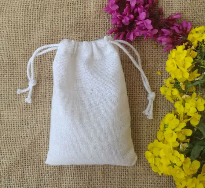 White Cotton Gift Bag 8x10cm 9x12cm 10x15cm 13x17cm 15x20cm pack of 50 Party Candy Sack Makeup Jewelry Packaging Pouch2355619