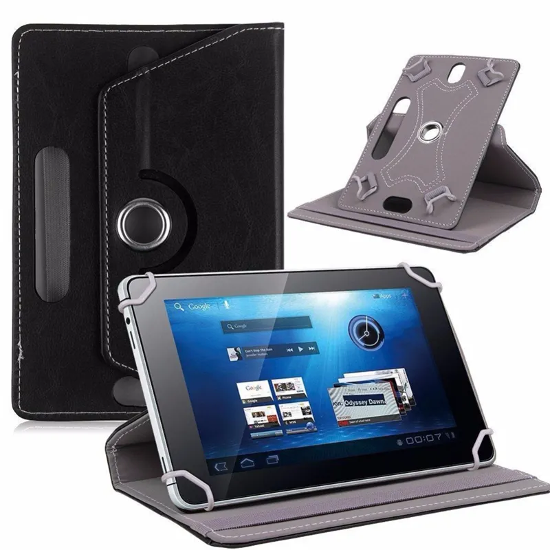 Universal 360 degree rotationg tablet pu leather case stand back cover for 7-9 inch fold flip case with build in buckle