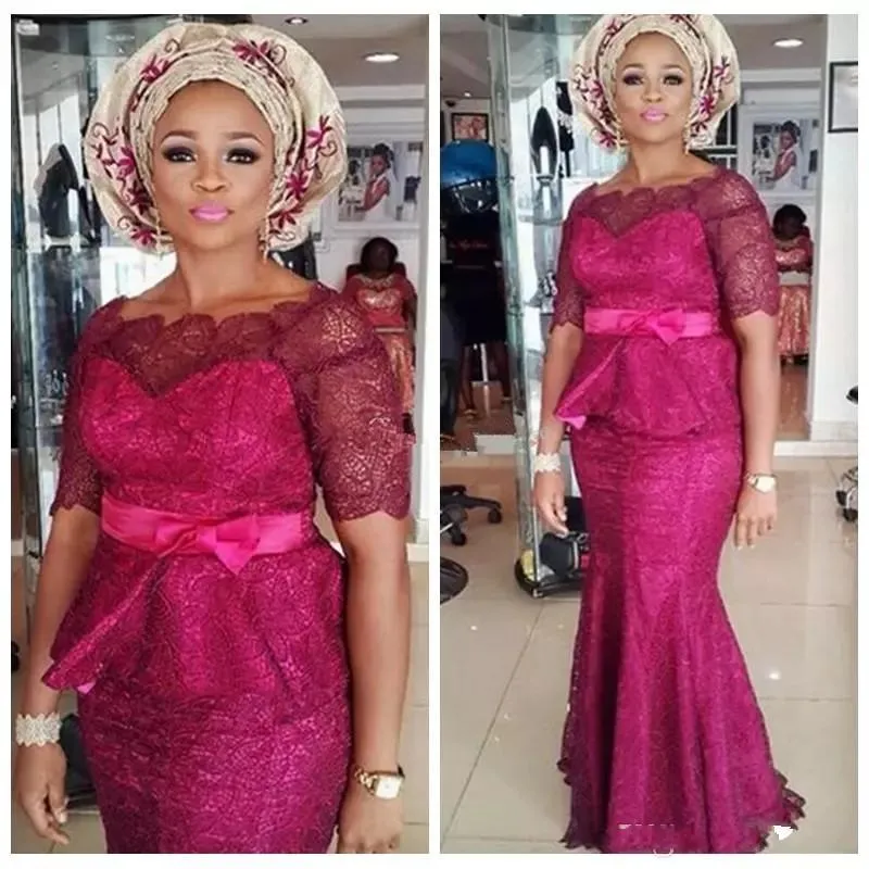 2019 billig fuchsia med peplum kväll klänning nigerianska afrikansk sjöjungfrun lång semester slitage pageant prom party klänning skräddarsydda plus storlek