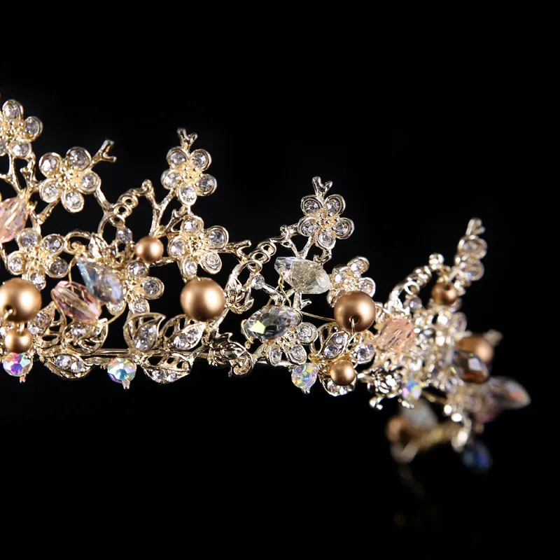 Korony ślubne kwiaty Bride Crystal Tiara Princess Crown Wedding Tiaras Fairbands Baroque Dress Party Tiaras Biżuter Hair Accessor 6957705