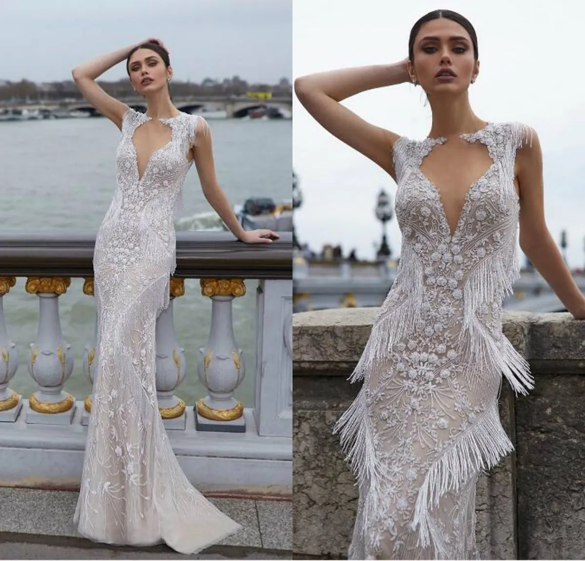 Mermaid Julie Vino Wedding Dresses 3D Floral Appliques Beads Tassel Illusion Bodice Vestidos De Novia Deep V Sheer Neck Robe De Mariee