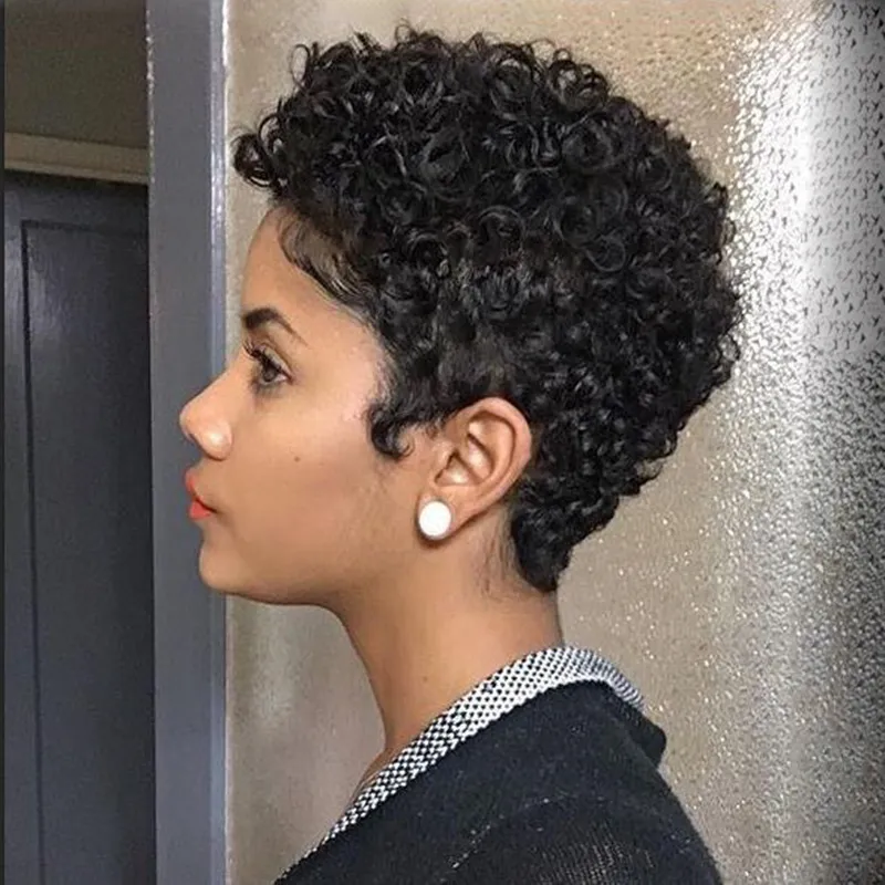 Short Cut Kinky Curly Wig Brazilian Blowout Short Hair Simulation