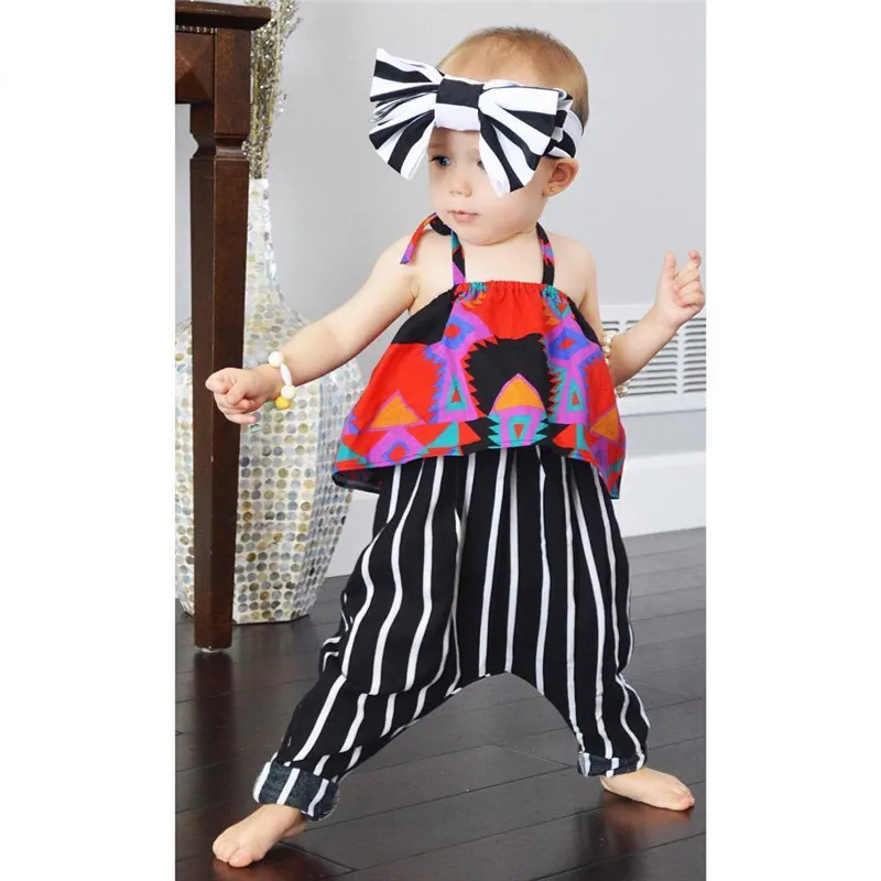 2018 Summer Boutique Girls Set Infant Abbigliamento bambini Neonate Boho Crop Top + Pantaloni Harem a righe Suit Bambini Toddler Girls Clothes