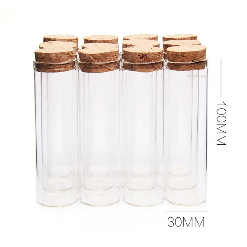 50ml 크기 30*100mm 테스트 튜브 코르크 마개 양념 병 컨테이너 항아리 유리 병 DIY 공예