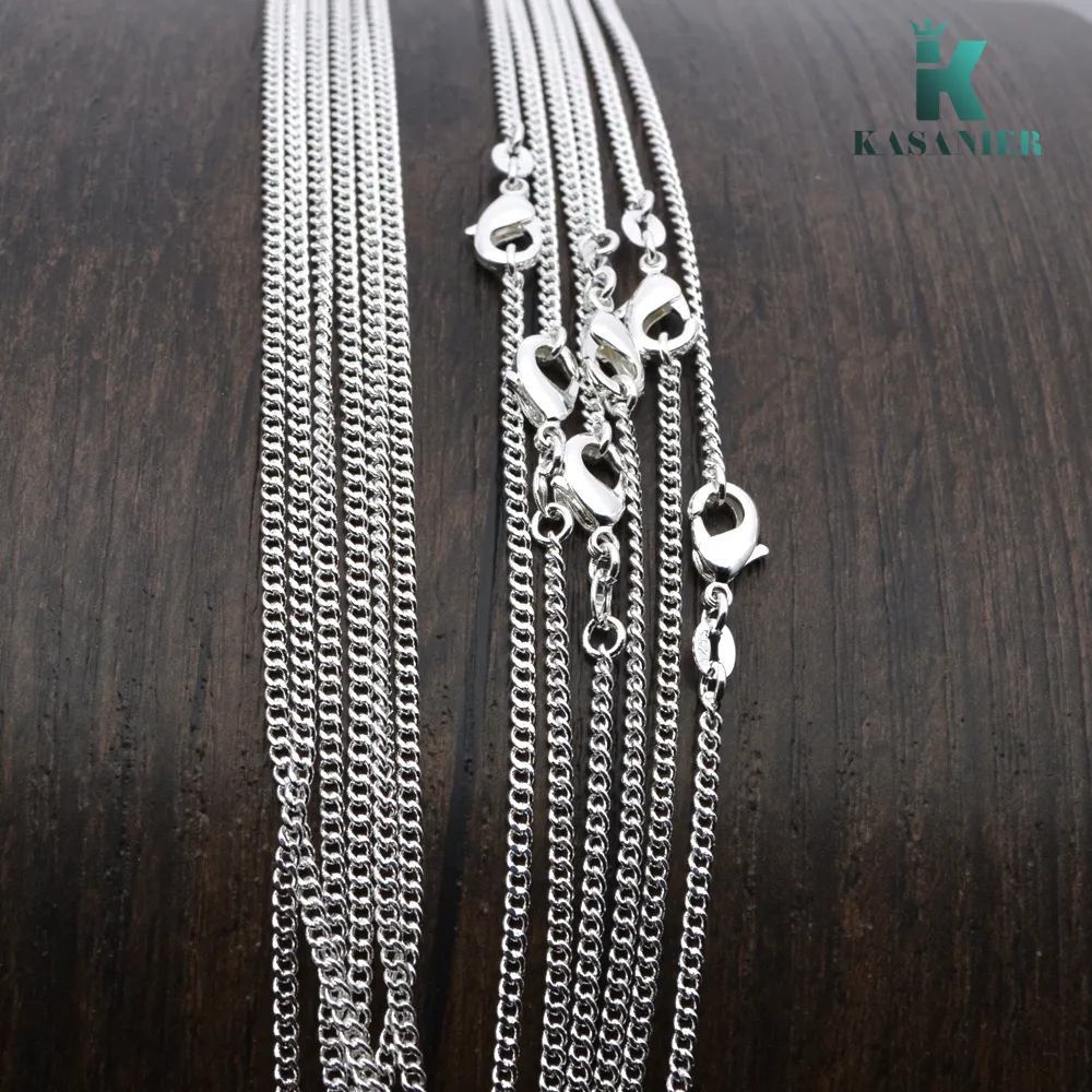 KASANIER 10st Hot-rea silverkedja halsband med 16-24 tums silverhalsband + 925 hummer spännen tag för kvinna mode smycken