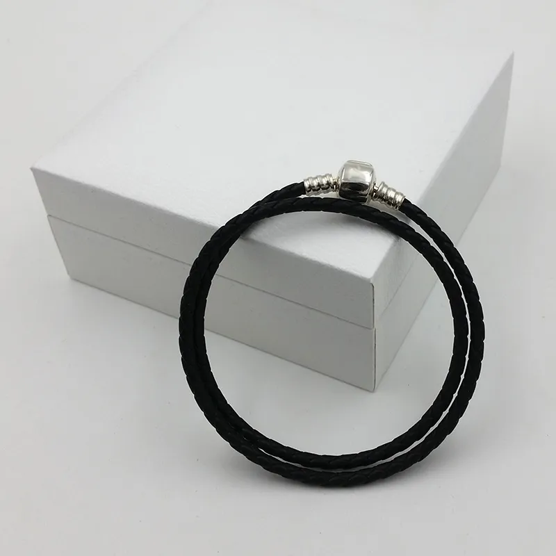 Pandora Sterling Silver Brown Tan Braided Leather Charm Bracelet 6.75in |  eBay