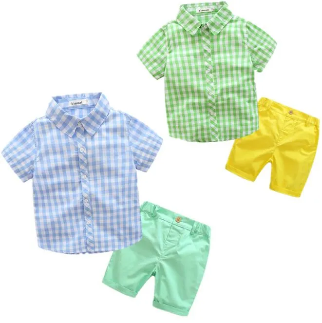 2017 sommer Neue Junge Sets Plaid Kurzarm Shirts + Shorts Zwei Stück Mode Outfits Kinder Kleidung 3-7Y