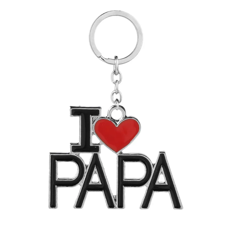Ich liebe Papa Mama Papa Mama Emaille Schlüsselanhänger Brief rotes Herz Liebe Schlüsselanhänger Familie Schlüsselanhänger für Mutter Vater Schmuck Geschenk