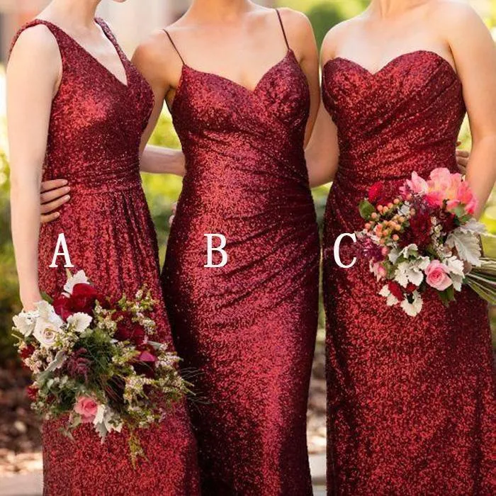 Sparkly Burgundy Sequin Long Bridesmaid Dresses Unique Custom Made Long Bridesmaid Dresses Bridesmaid Gowns Custom Made