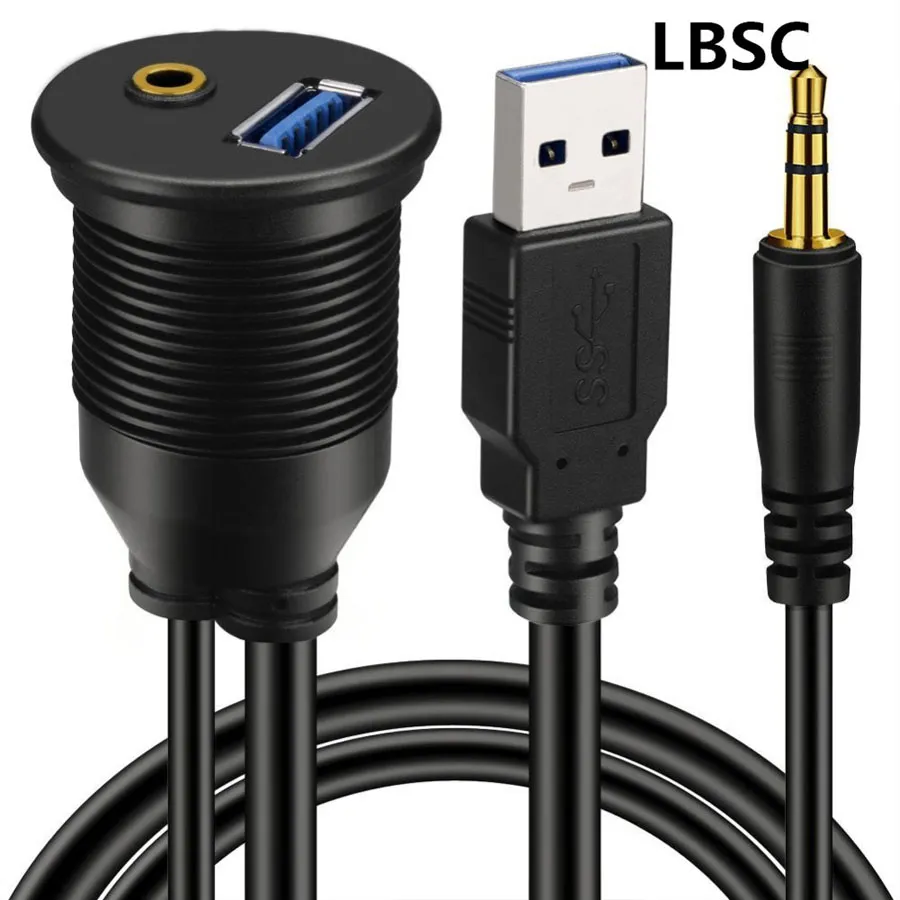 USB 3.0 3.5mm Araç Montaj Gömme Uzatma Kablosu USB3.0 AUX Dash Paneli Araba Tekne ve Motosiklet Için Su Geçirmez Montaj Kabloları