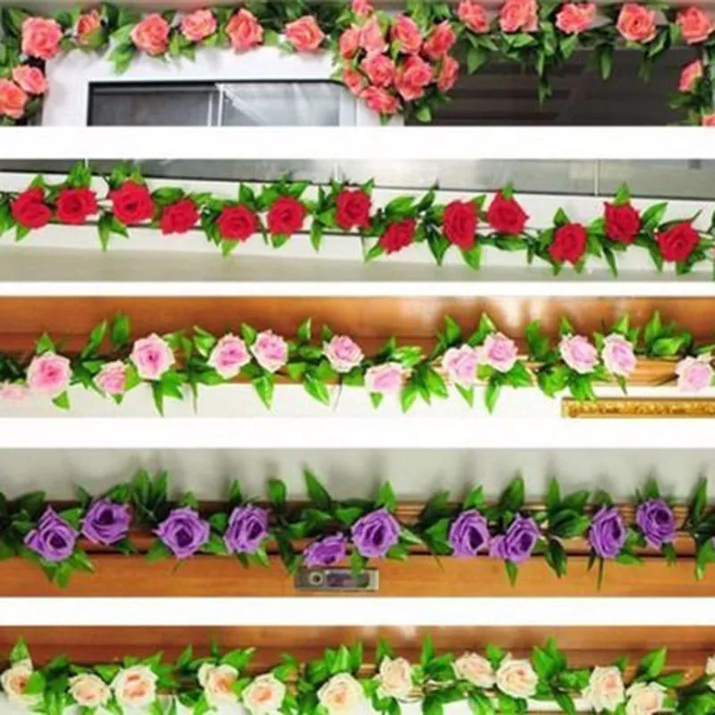 2.45m Lange zijde Rose Flower Ivy Vine Blad Garland Wedding Party Woondecoratie